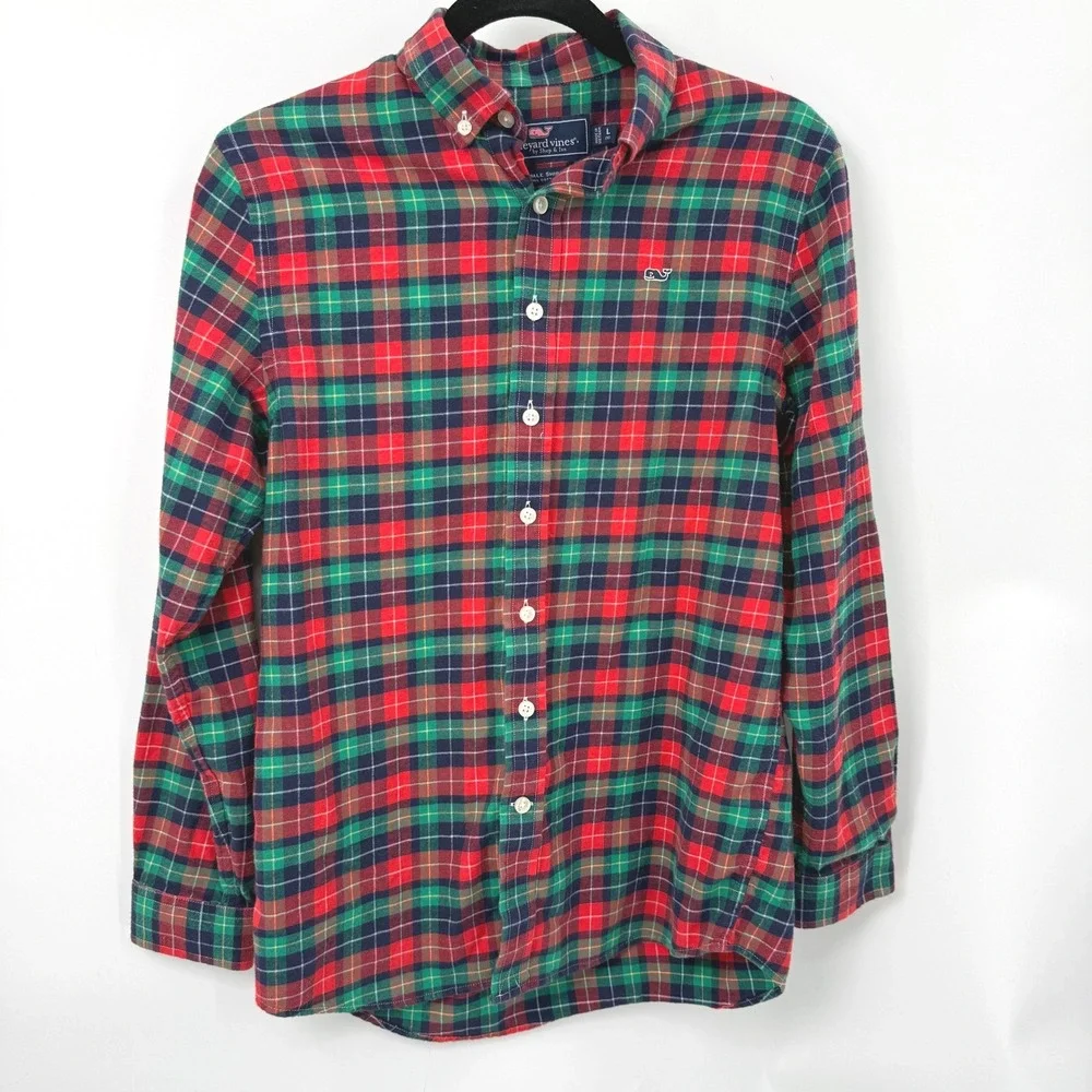 Vineyard Vines Whale Shirt Plaid Boys L Soft Cotton Schoolboy Minimalist Preppy